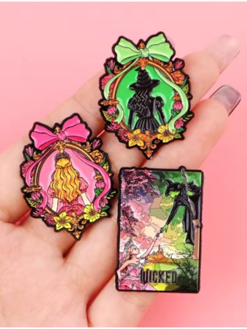 Wicked Enamel Pin Set Broadway Glinda Elphaba Fantasy Collector Trio